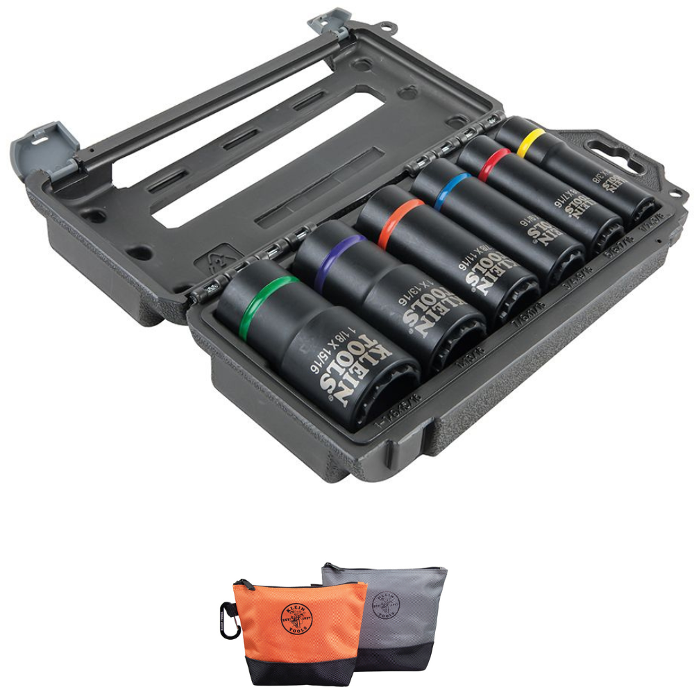 Klein Tools 66010 2-In-1 12 Point Impact Socket 6 Piece Set with Free Stand up Zipper Bags from Columbia Safety